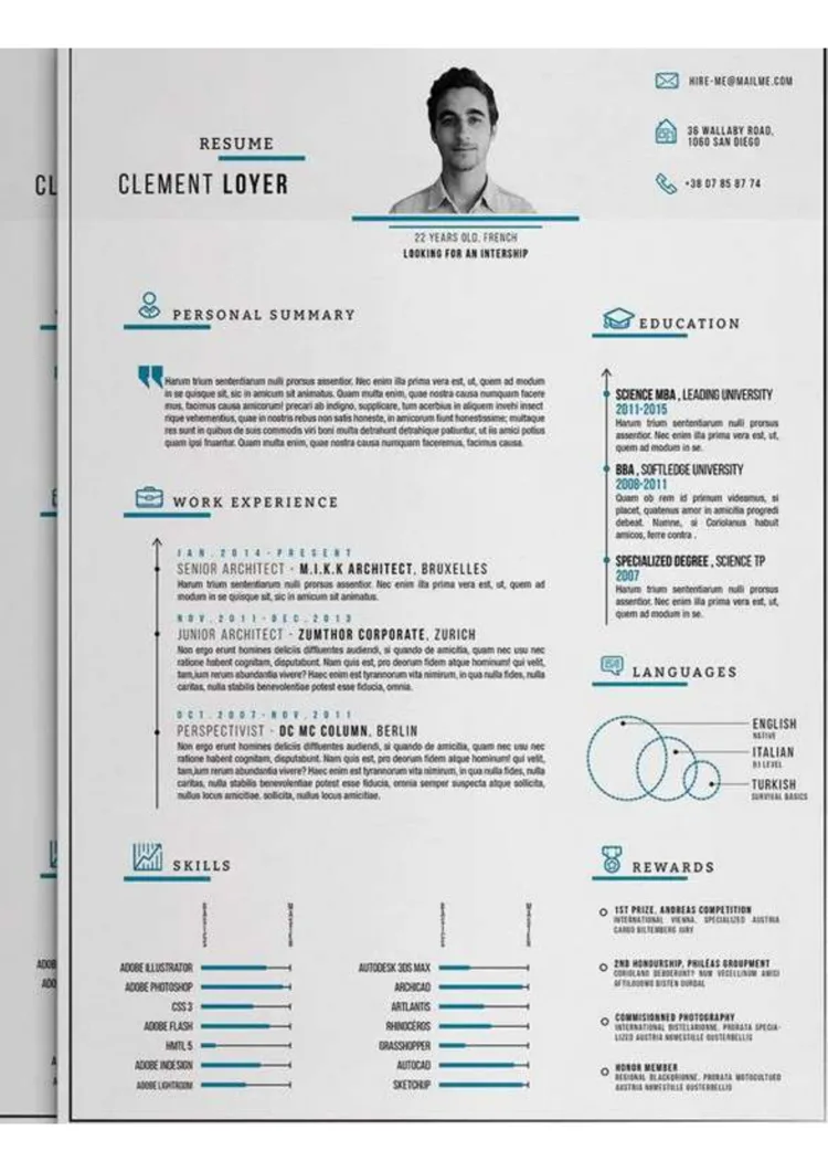 Plantilla de CV atractiva con iconos y bien visible