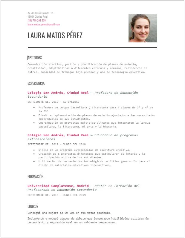 Plantilla de CV en Google Docs - Escritor Moderno