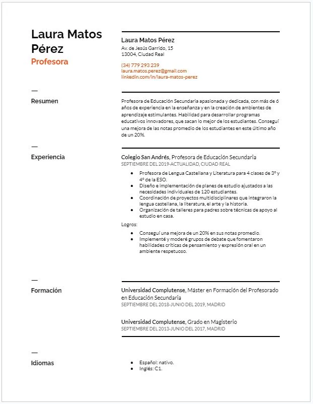 Plantilla de CV en Google Docs - Suizo