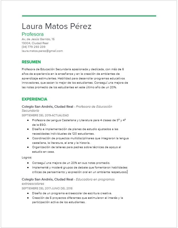 Plantilla de CV en Google Docs - Menta