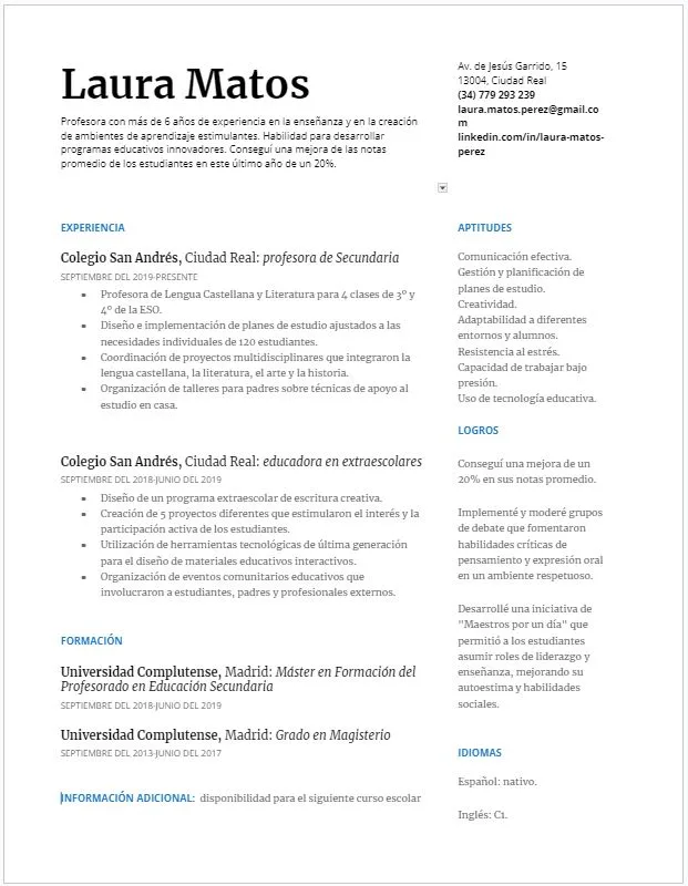 Plantilla de CV en Google Docs - Serif