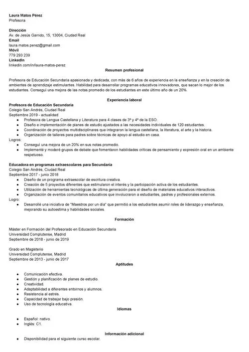 Ejemplo de alternativa a una plantilla de CV en Google Docs