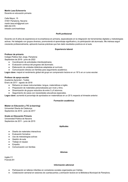 Ejemplo de qué poner en un currículum