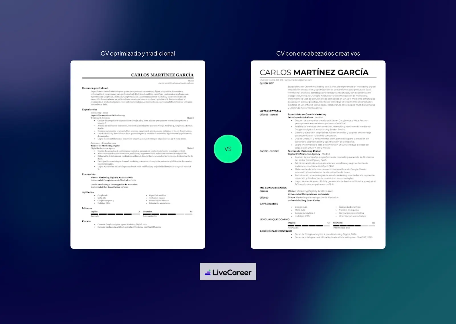 Comparativa de currículums tradicional y creativo