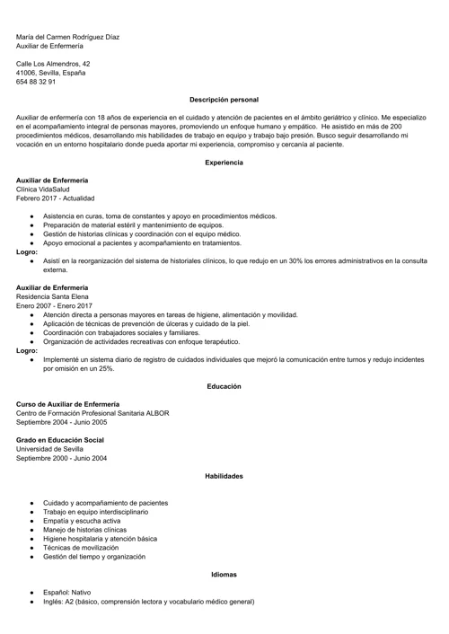 Ejemplo de CV que subir a LinkedIn
