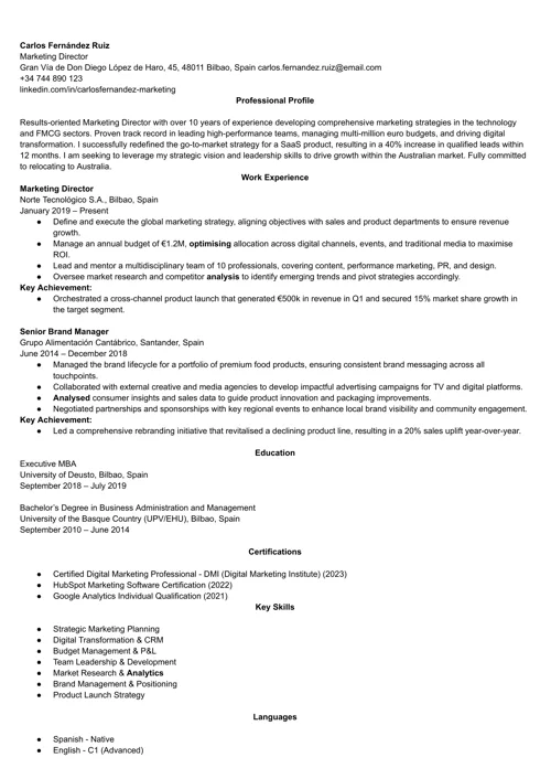 ejemplo de currículum para buscar trabajo en Australia