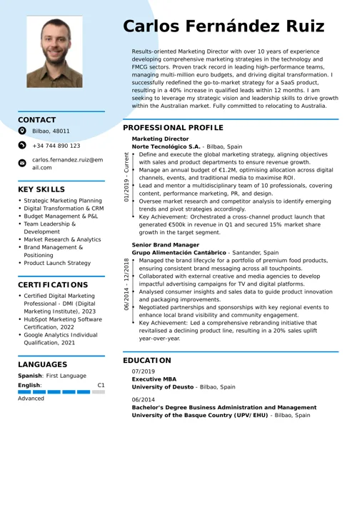 ejemplo de currículum para buscar trabajo en Australia