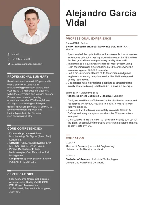 ejemplo de CV para conseguir trabajo en Canadá