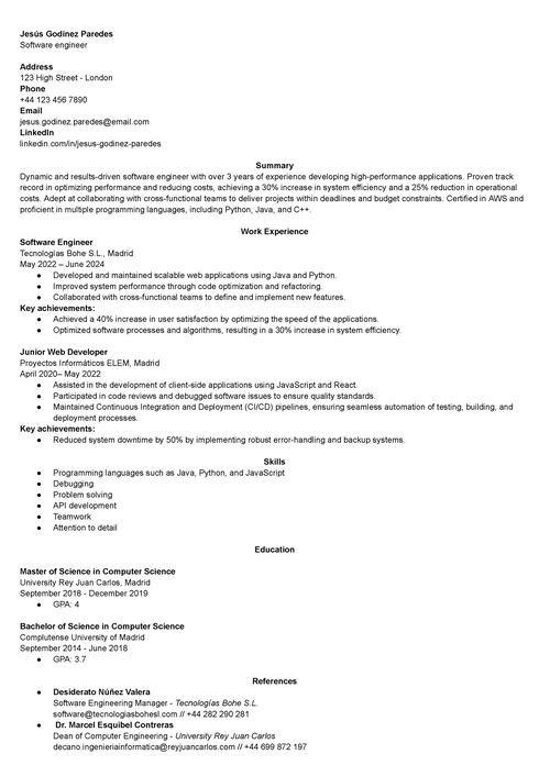 cv para trabajar en Inglaterra